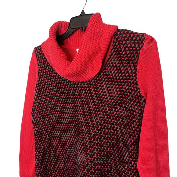 Calvin Klein Womens Cowlneck Knit Sweater Red Black Top Size Medium - Picture 2 of 6
